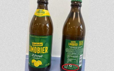Gefährdung durch Glaspartikel beim Krombacher Limobier Zitrone