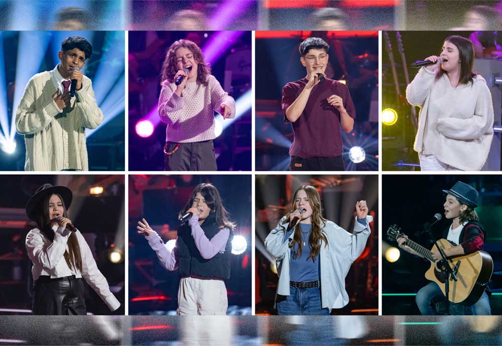 The Voice Kids; Staffel: 12; Person: Anand; Erika; Malya; Lana; Jakob; Frida; Madeleine; Maris; Copyright: Seven.One/Claudius Pflug