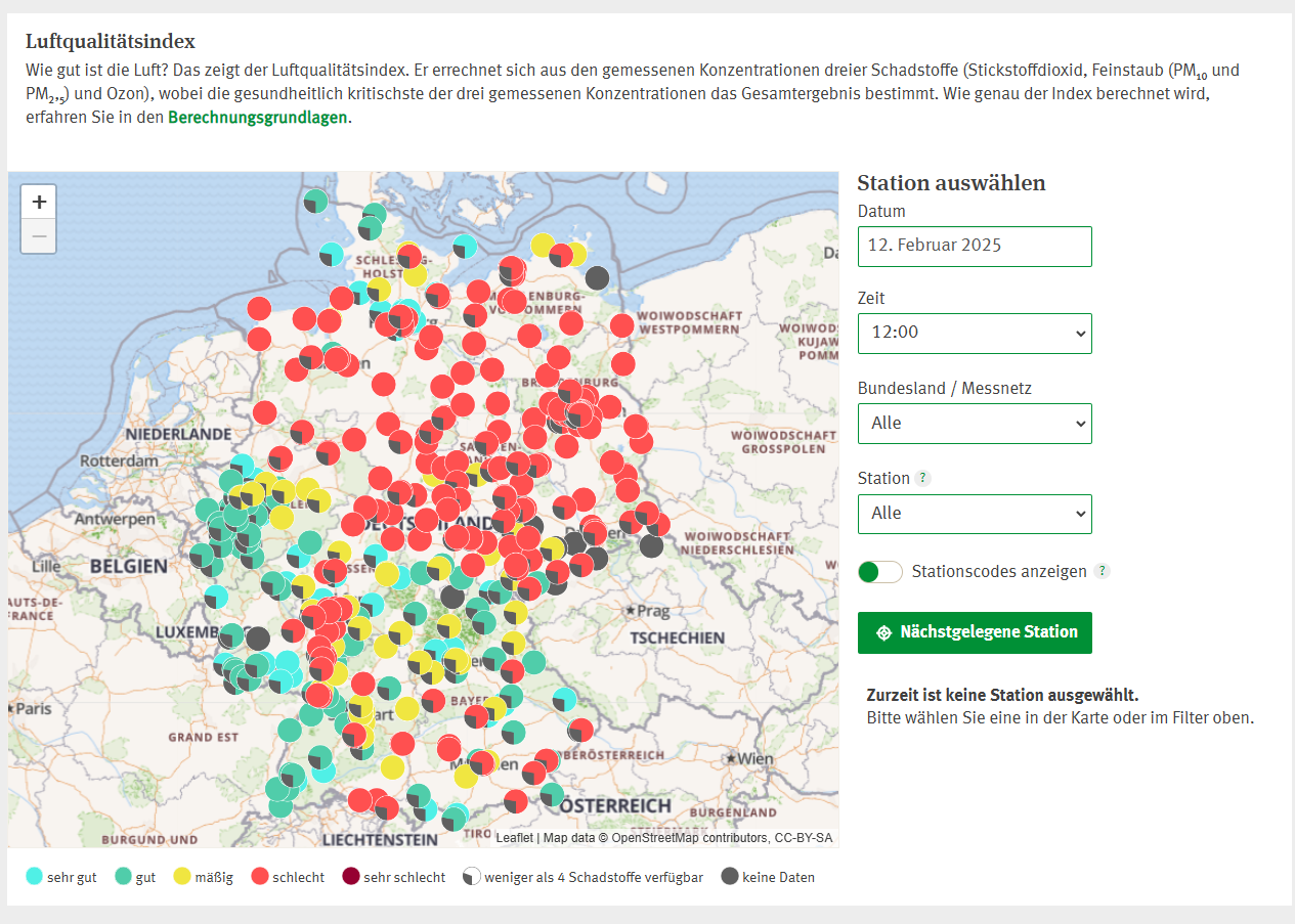 Schlechte Luft in Deutschland: Experten schlagen Alarm! Foto:UBA Screenshot